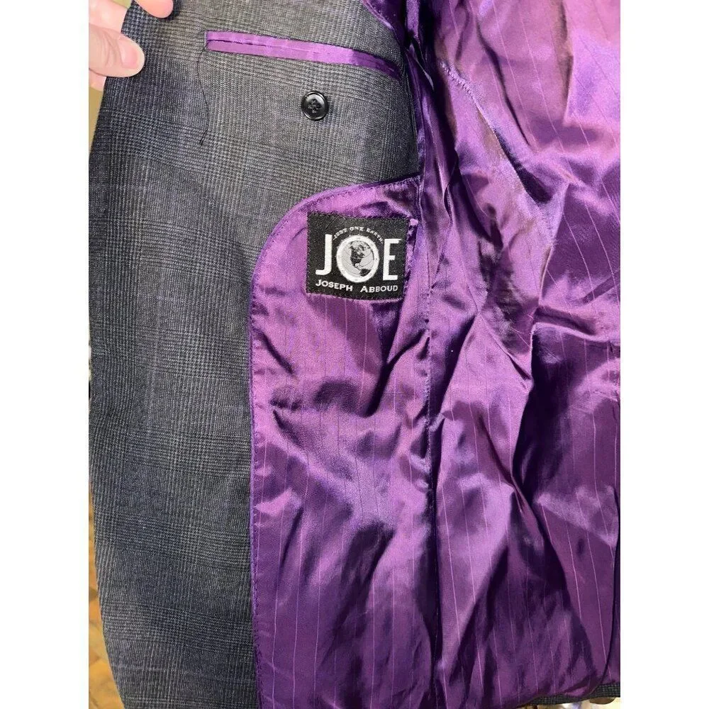Joseph Abboud Wool Plaid‎ Suit Jacket With Purple DetailSize 40R
